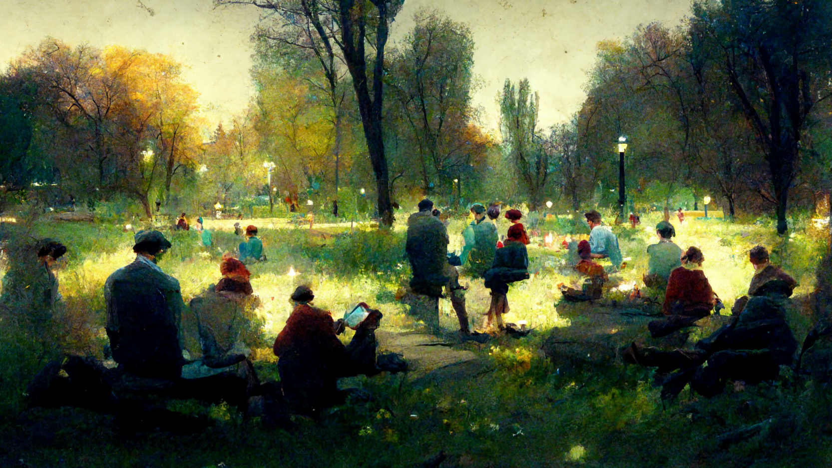 People in a park using digital devices